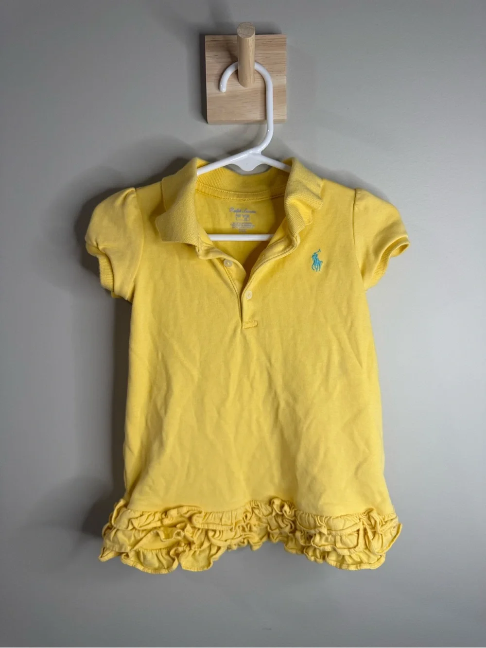Ralph Lauren Girls Yellow Polo Dress with Ruffle Hem
